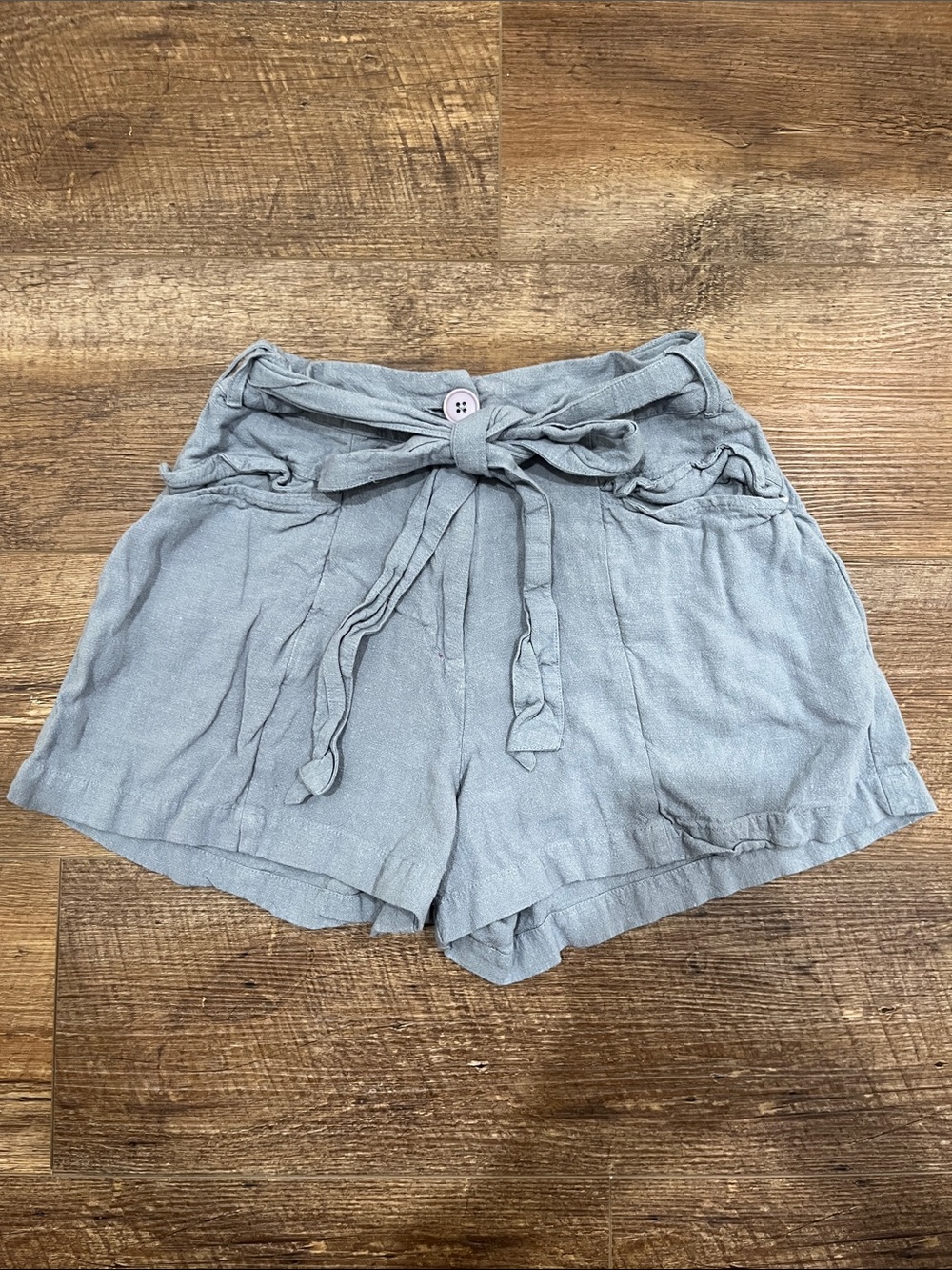 High-Waist Tie Belt Women's Shorts in Light Blue